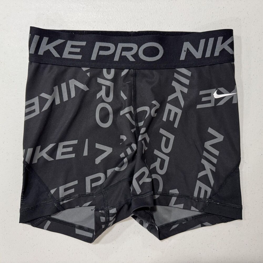 Nike Pro Compression Shorts Small Black Gray Logo Athletic Training FB6457-010